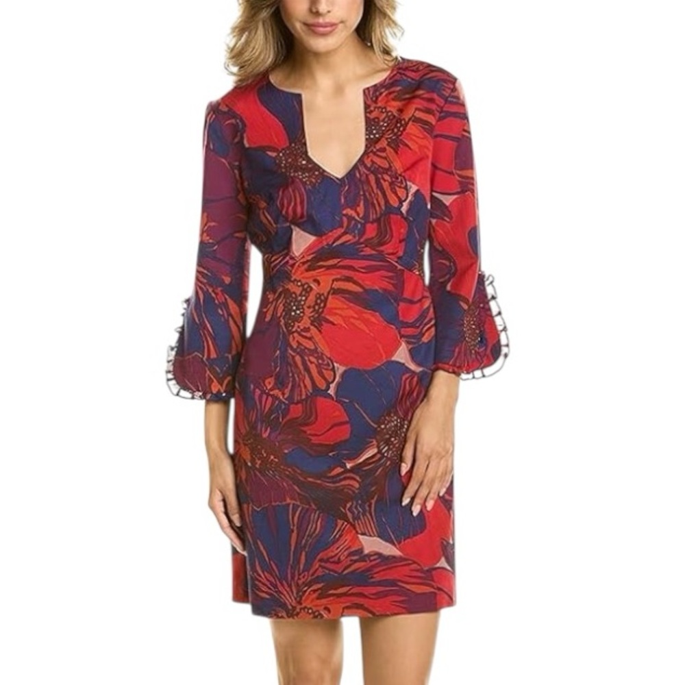 Trina Turk Ann Margaret 3/4 Ruffle Embellished Sleeve Tunic Mini Dress - 8